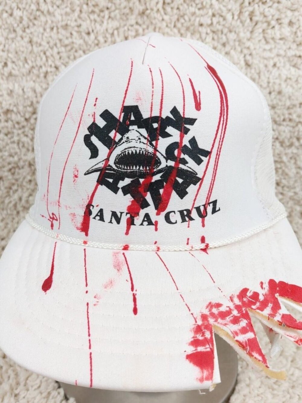 Vintage 80s Santa Cruz CA Shark Attack Trucker Cap Joke Humor Gag Snapback